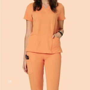 Mandala scrubs: 6 pocket top and jogger pants in color cantaloupe